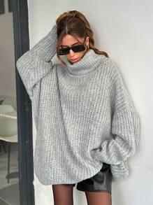 EURMUSE Casual Loose Turtleneck Sweater, Autumn & Winter - Grey - View 1