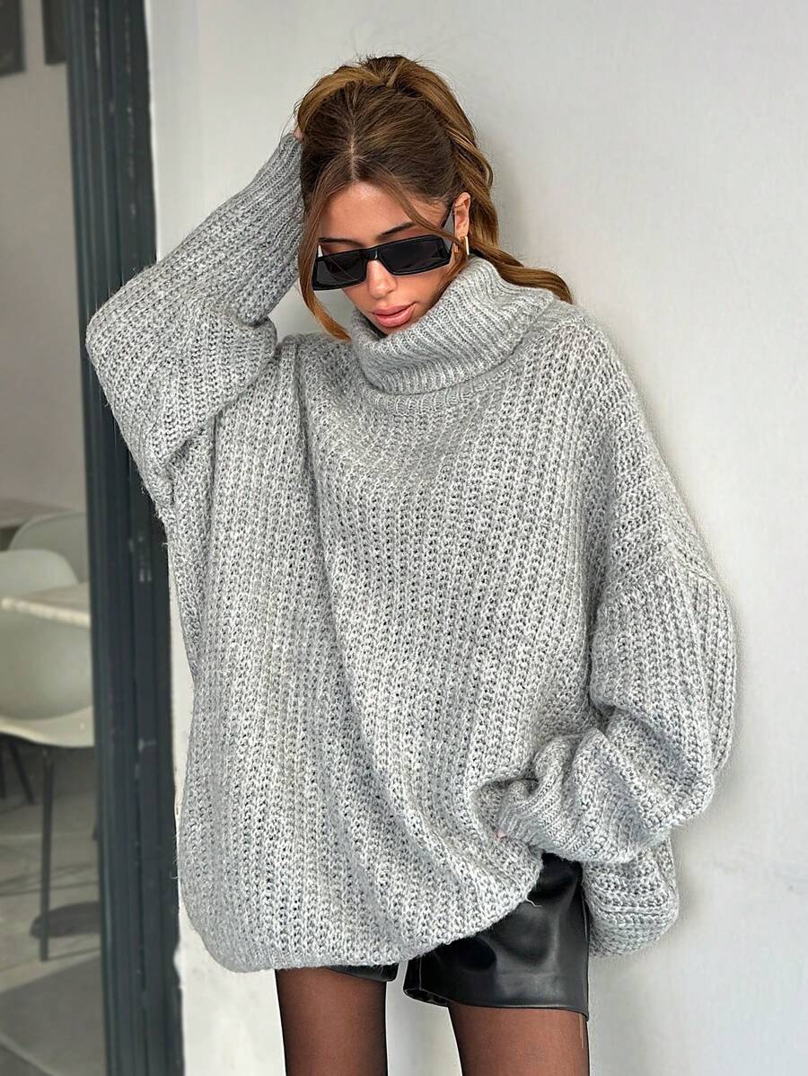 EURMUSE Casual Loose Turtleneck Sweater, Autumn & Winter - Grey - View 1