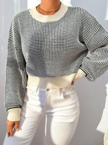 Zolique Women's Sweater, Knitted Pullover, Long Sleeved Gray White Top, Loose Fitting, Friends Gathering, Four Seasons, Autumn And Winter Women's Clothing  Fall Outfit