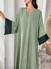 Al Najma Đầm Maxi Ả Rập Tay Loe Màu Tương Phản Cổ Chữ V Cho Nữ, Đầm Dài Tay Phong Cách Thanh Lịch, Trang Trọng, Che Phủ Toàn Bộ, Thích Hợp Cho Các Bữa Tiệc Thường Ngày/Ngày Lễ/Buổi Tối/Khách Dự Tiệc Cưới - màu xanh lá - Xem 6