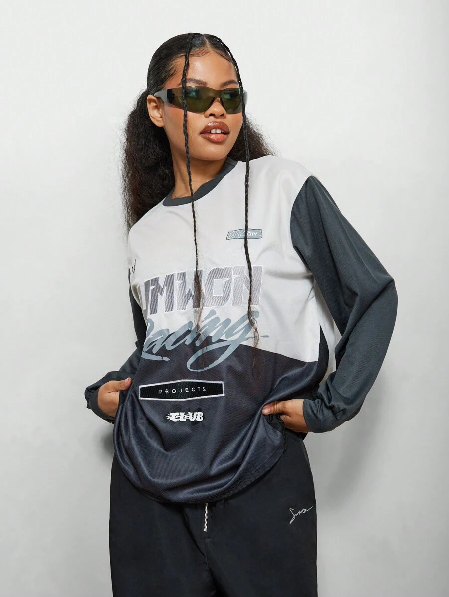 SUMWON WOMEN Premium Racing Tee Long Sleeve Active Club Edition Design Art Graphic Urban Casual Logo Design Modern Street Fashion Sportswear Fall Winter Collection - Multicolor - View 1