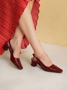 MOTF PREMIUM WOMEN SQUARE TOE CHUNKY HEEL BACKLESS HIGH HEEL SHOES, PARTY FALL BURGUNDY HEELS, FOR NEW YEAR HOLIDAY, VALENTINES - Burgundy - View 5