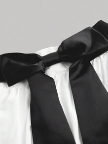 SHEIN MOD Váy mini bồng bềnh lưng thấp màu trắng có nơ đen cho nữ, váy trắng - trắng - Xem 4