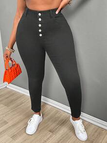 SHEIN SXY Quần Jeans Co Giãn Màu Đen Ôm Body Gợi Cảm Cỡ Lớn - Màu xám đen - Xem 5