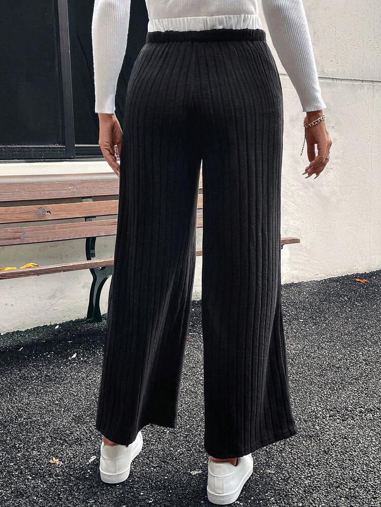 Women's Tie Waist Pocket Casual Loose Wide Leg Pants