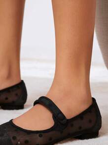 SHUZIA Bailarinas de estilo Mary Jane con puntera puntiaguda, tacón plano y decoración de lunares encantador y casual para mujeres