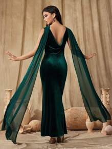 SHEIN Belle Women's Formal Christmas Party Slit Dress, Elegant Prom Evening Dress, For Wedding Guest, Graduation, Dinner - Green - View 2