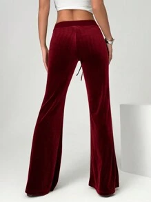 SHEIN EZwear Women's Casual Red Velvet Flare Pants