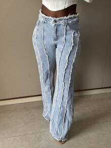 Amerikanische Streetwear Mode Frauen Jeans mit ausgefranstem Saum