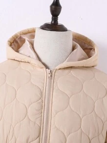 1pc  Hooded Zip-Up Thick Warm Padded Coat For Teen Girls - Apricot - View 5