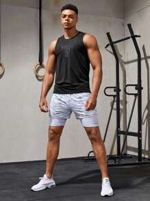 Stil Boyfriend Bărbați cu imprimeu bovine, maiou sport înalt elastic