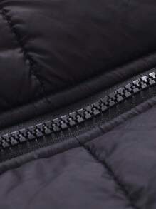 SHEIN جاكيت منفوخ أسود مبطن بالصوف ذو أكمام طويلة وغطاء رأس للفتيات المراهقات، أسلوب هالوين والخريف - الأسود - مشاهدة 7