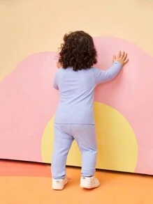 SHEIN Baby Girls Thermal Lined Bear Embroidered Base Layer Outfit, Warm Winter - Multicolor - View 2