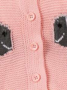 Baby Girl Cartoon Animal Graphic Long Sleeve Casual Cute Cardigan, Fall/Winter - Pink - View 5