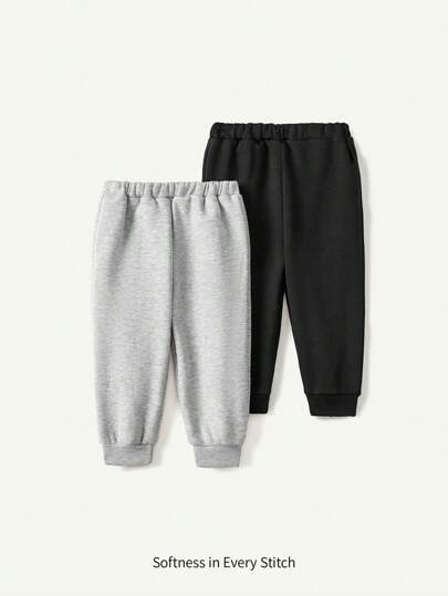 Cozy Pixies Baby Boy Solid Color Bottoms Set With Elastic Cuffs, 2pcs