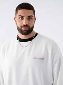 Manfinity VCAY Plus Size Men's Casual Floral Printed Loose Drop Shoulder Crew Neck Sweatshirt, Suitable For Autumn And Winter