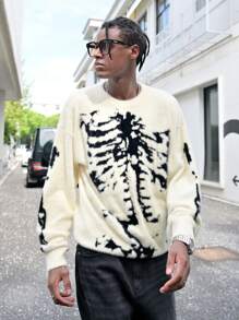 Manfinity EMRG Jersey de punto con patrón de calavera de moda para hombres en otoño - Albaricoque - Ver 5
