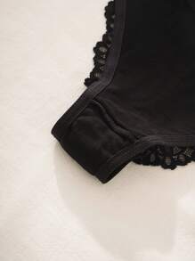 3 件装女士蕾丝边蝴蝶结装饰低腰内裤 - 黑色 - 查看 3