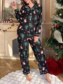 Bộ đồ ngủ in hình ông già Noel và cây thông Noel - màu đen - Xem 6