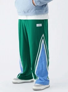 Manfinity VCAY Men's Plus Size Casual Knit Patchwork Loose Waist Drawstring Straight Leg Pants, Suitable For Daily Wear - Multicolor - View 1