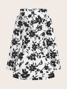 SHEIN Clasi Women's Reversible Windbreaker Jacket, Black & White Floral Print On One Side, Solid Color On The Other Side, Autumn/Winter  Fall Outfits Essentials Hoodie