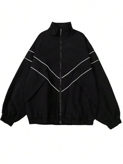 Manfinity 加大码男士长袖撞色拼接前拉链休闲夹克，秋季款