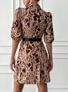 RueChic MIDI SATEEN DRESS WITH LEATHER BELT DETAIL - Multicolor - View 2