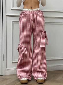 SHEIN EZwear 秋冬休闲腰带细节黑色宽松直筒裤 - 黑色 - 查看 5