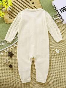 SHEIN Infant Girls' Handmade Floral Sweater, Cute Princess Style, Fits Fall/Winter - Beige - View 2