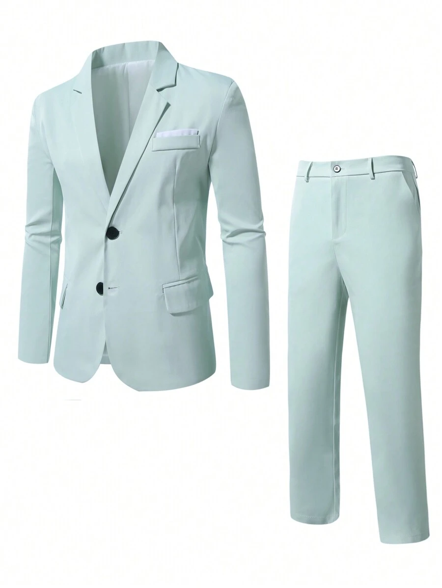 Manfinity Mode 大码男式缺口领前扣长袖仿口袋简约衬衫和裤子套装