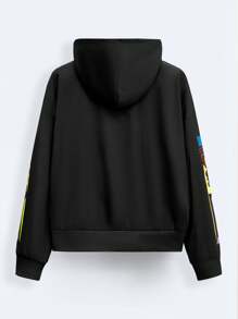 Manfinity VCAY SHEIN X Arab Artists 男士连帽衫，适合秋冬 - 黑色 - 查看 2