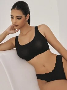 3pcs Solid Scoop Neck Wireless Bra - Multicolor - View 3