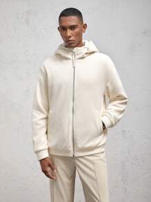 AKNOTIC Business Casual Men's Knit Slim Fit Casual Hooded Thermal Lined Jacket For Winter - Apricot - View 8
