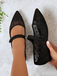 SHUZIA Bailarinas de estilo Mary Jane con puntera puntiaguda, tacón plano y decoración de lunares encantador y casual para mujeres