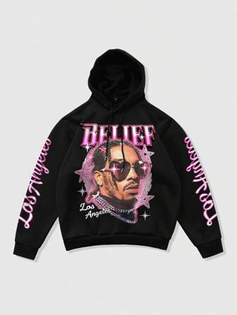 Street Life sweat-shirt à capuche imprimé de lettres et de silhouette casual pour homme