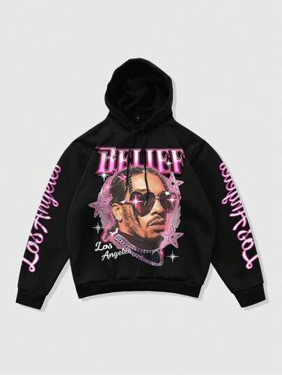 Street Life sweat-shirt à capuche imprimé de lettres et de silhouette casual pour homme