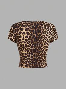 SHEIN EZwear 4 Áo thun nữ cổ tròn tay ngắn họa tiết động vật, dáng ôm vừa vặn cho mùa hè - Đen và trắng - Xem 11