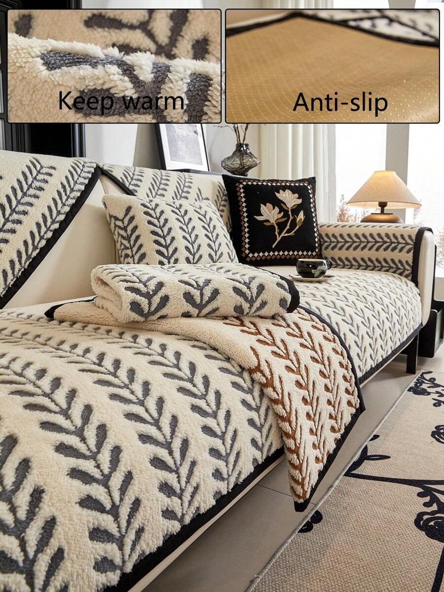 1pc Plush Jacquard Sofa Cushion, Soft And Warm Autumn And Winter Pet Friendly, Non-Slip And Non-Dirty, Living Room Bedroom Outdoor Can Use Sofa Cover