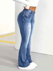 SHEIN PETITE Quần Jeans Denim Ôm Vừa Vặn Thường Ngày Cho Nữ - Rửa trung bình - Xem 2