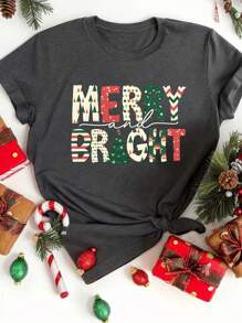 Calvaya Plus-Size Wesołych Świąt T-shirt z krótkim rękawem, Casualowa koszulka z krótkim rękawem i okrągłym dekoltem, Damskie ubrania plus-size Koszulki graficzne Damskie topy