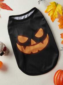 Maryam Alam Artist Halloween Luminous Funny Pumpkin Face Expression Pet Vest, Holiday - Multicolor - View 1