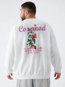Manfinity VCAY Plus Size Men's Casual Floral Printed Loose Drop Shoulder Crew Neck Sweatshirt, Suitable For Autumn And Winter