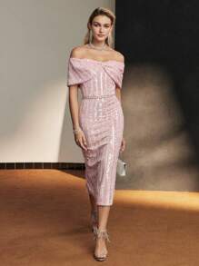 MOTF Soiréza CONTRAST SEQUIN OFF SHOULDER EVENING DRESS - Black - View 7