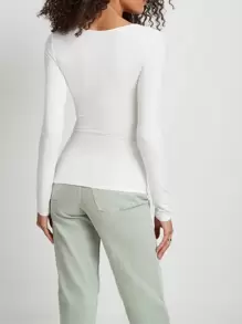 INAWLY Women's Solid Color Crew Neck Long Sleeve Casual T-Shirt For Spring And Summer