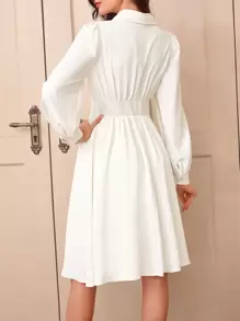 Vintamour Eleganckie damskie ubrania biurowe w stylu vintage, dopasowana koszula z kołnierzykiem, biała sukienka koszulowa z długim rękawem, letnia/jesienna sukienka dla gości weselnych, sukienki na powitanie, eleganckie sukienki midi dla kobiet, renesansowy jarmark, sukienka na Święto Dziękczynienia, ubrania dla kobiet biznesowych, sukienka na przyjęcie herbaciane, sukienka do kolan, koreańska moda, stare pieniądze, biznesowy casual dla kobiet