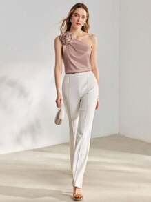 MOTF PREMIUM BLUSA CON UN SOLO HOMBRO CON PARCHES FLORALES - Rosa - Ver 5