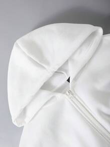 Manfinity Roghcode Loose-Fit Men's Letter & Cartoon Graphic Zip-Up Thermal Lined Hoodie - White - View 6