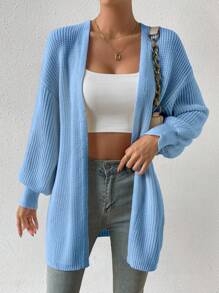 Chiquease Áo khoác cardigan tay Bishop màu trơn giản dị, mùa thu - Màu xanh ngọc - Xem 3