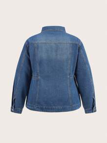 SHEIN CURVE+ Áo khoác denim không co giãn cỡ lớn - Màu xanh lam - Xem 6