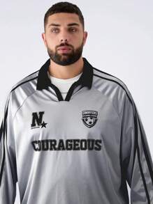 Manfinity VCAY Chemise polo à manches raglan avec imprimé lettre, style casual grande taille pour homme, printemps et automne - Gris - Voir 4